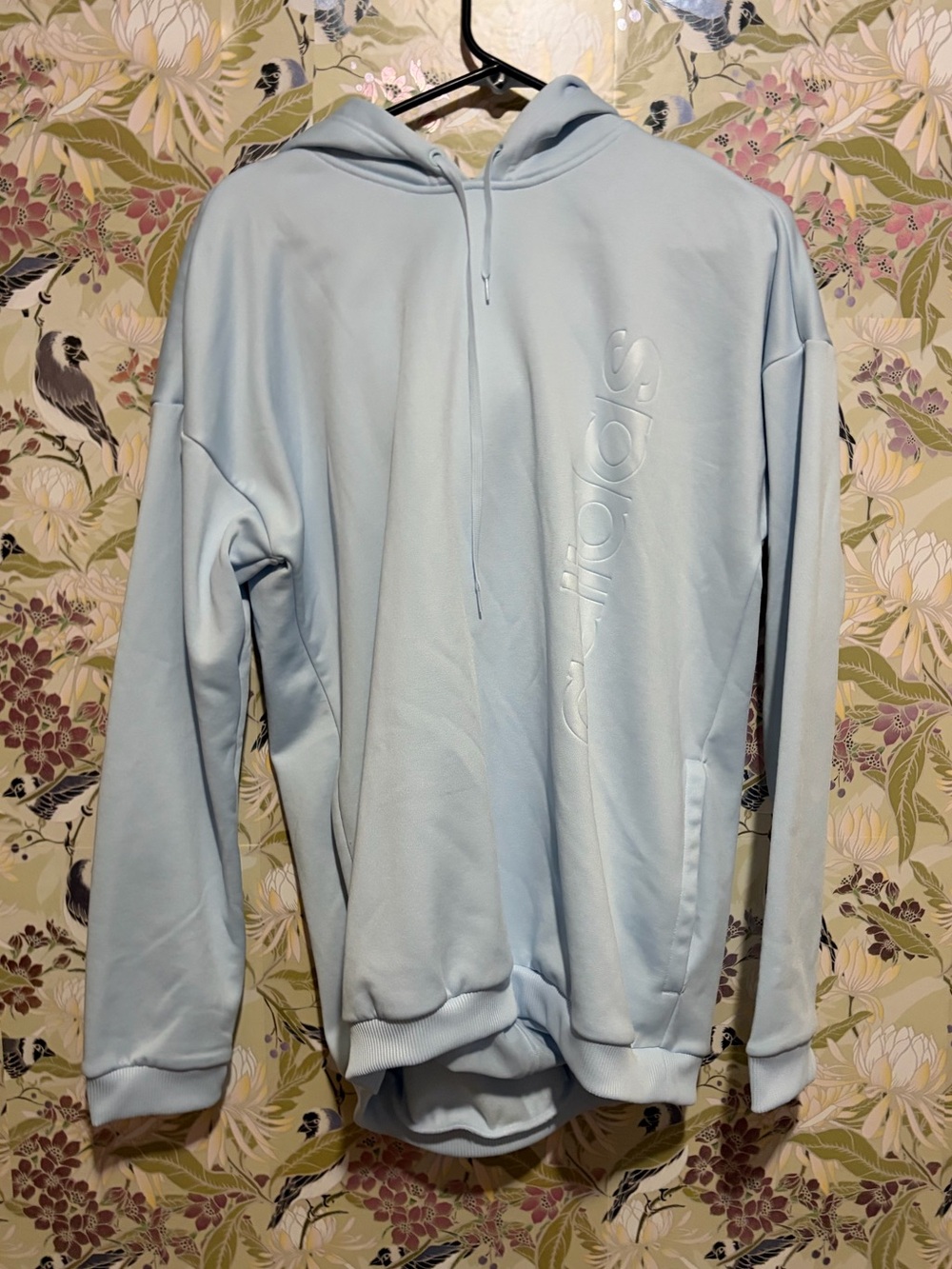 adidas Light Blue Zip-Up Hoodie with Vertical Logo Detail